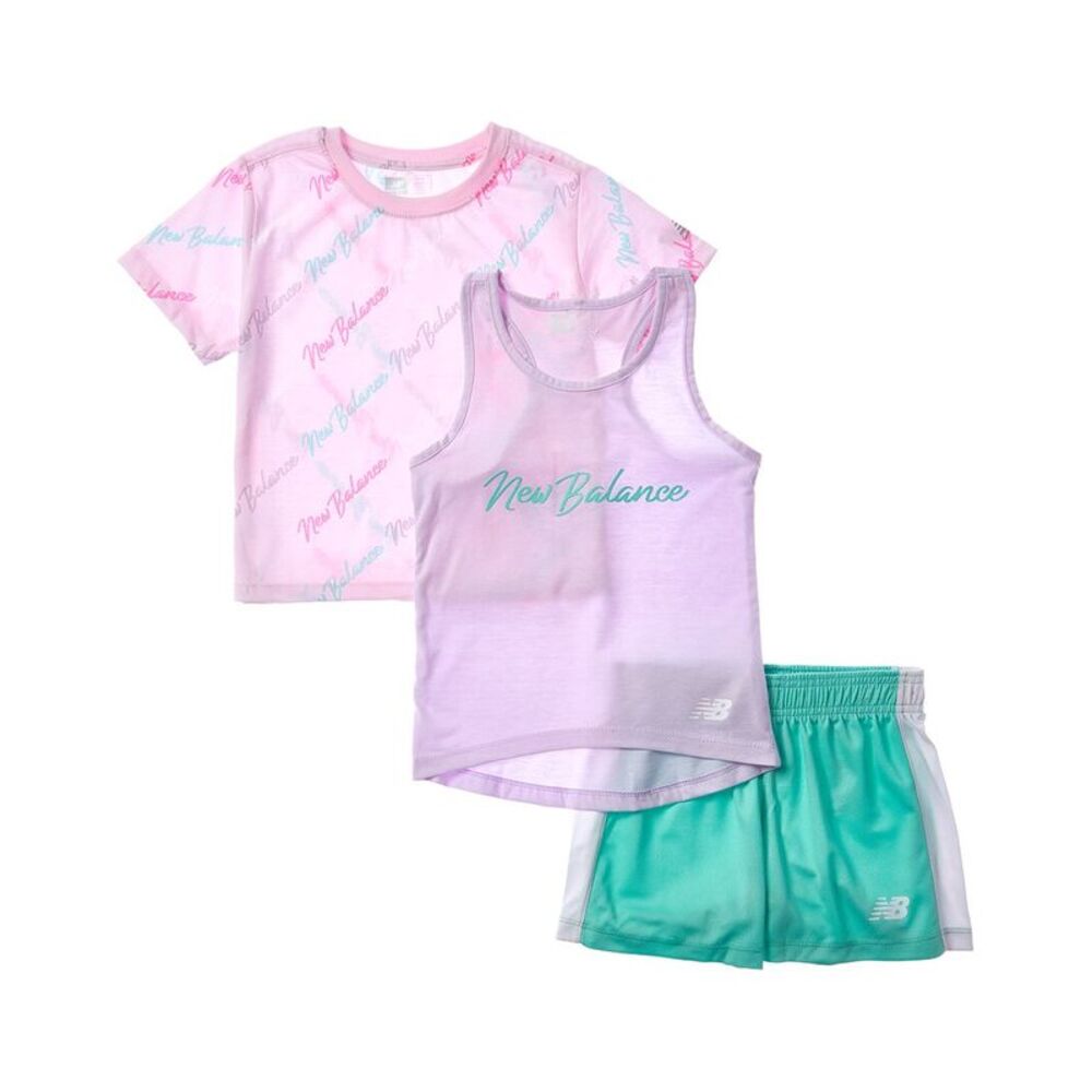 New Balance Girls  3Pc Set T-Shirt, Tank, & Mesh Short Set, Gray